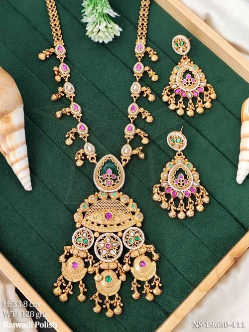 Rajwadi Heritage Designer Long Necklace Set with Earrings