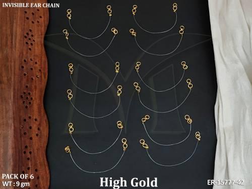 Designer High Gold Polish Fancy Style Pack OF 6 Invisible Ear Chain  