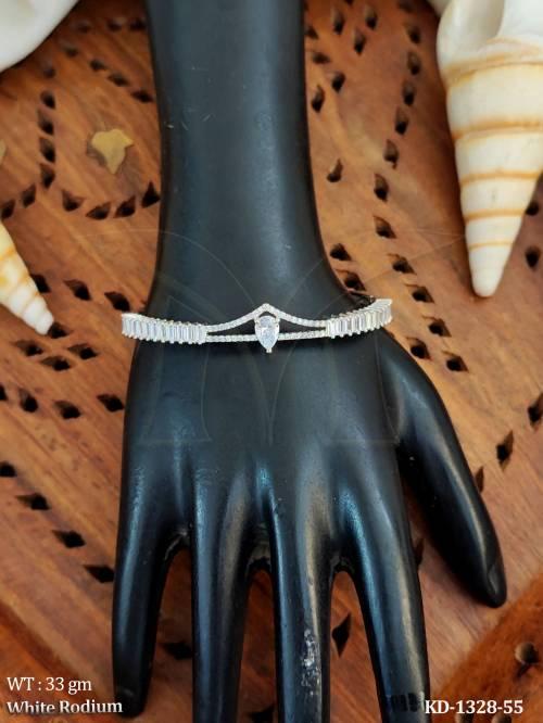 American Diamond Elegant Drop Shape Design White Rodium Kada — KD-1328-55
