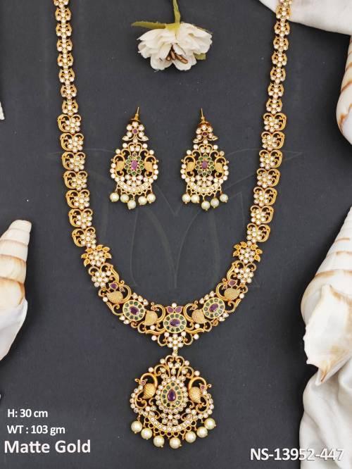 Matte Gold Polish Kemp Design Clustered Pearl Party wear Beautiful Long Kemp Jewellery Kemp Necklace Set