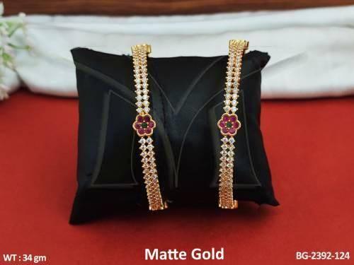Kemp Jewellery Matte Gold Polish Kemp Full Stone Party Wear 2 Bangles Set  