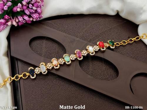 Kemp Designer Matte Gold Polish Full Stone Bracelets   