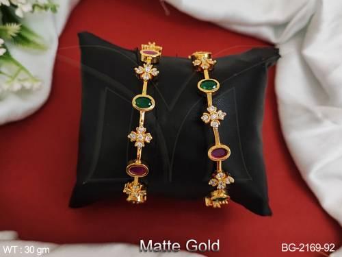 Designer Fancy Style Matte Gold Polish Kemp 2 Bangles Set 