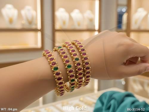 Ethnic High Gold Kemp Bangles Set for Festive Wear