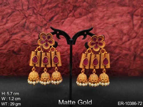 Kemp Jewellery Fancy Design Matte Gold Polish Party wear Jhumka Earring
