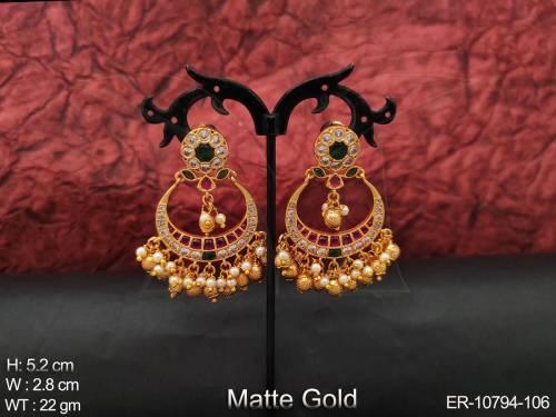 Chand Bali Shape Matte Gold Polish Designer Kemp Jewellery Beautiful Party wear Earring 