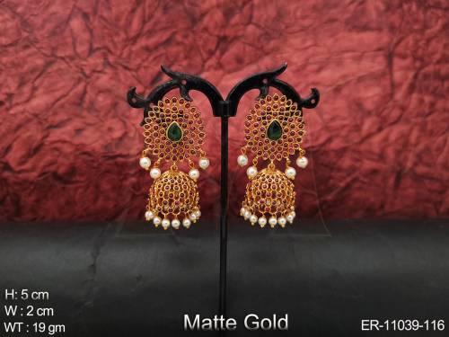 designer-clustered-pearl-designer-matte-gold-polish-fancy-style-jhumka-earring-