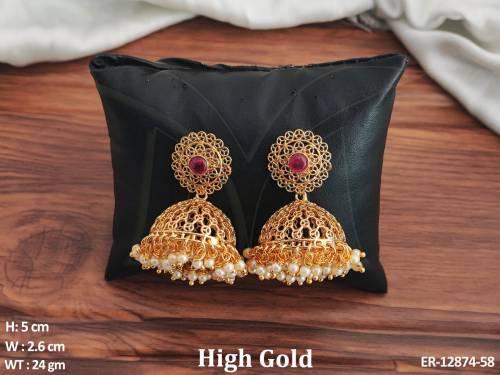 Kemp Jewellery High Gold Polish Designer Wear Kemp Jhumka Earrings Set