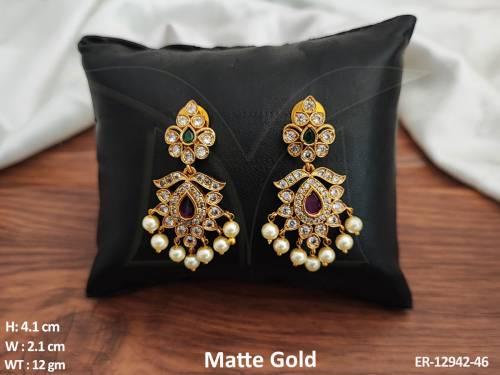 matte-gold-polish-clustered-pearl-designer-party-wear-kemp-jewellery-earring-