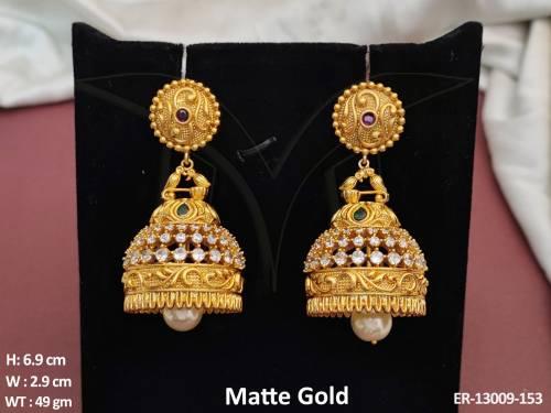 Kemp Jewellery Matte Gold Polish Full Stone Kemp Jhumka Earrings