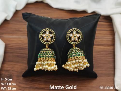 Kemp Jewellery Matte Gold Polish Jhumki Design Kemp Earrings