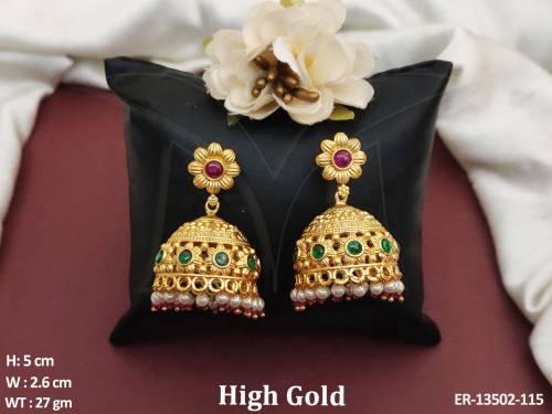 Clusterpearls Design High Gold Polish Fancy Style Kemp Jhumka Earrings 