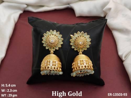 Kemp Jewellery High Gold Polish Party Wear Accessories Women Kemp Jhumka Earrings
