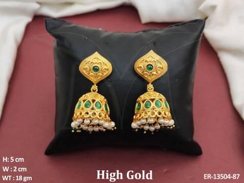 Kemp Design Clustered Pearl Party wear High Gold Polish Beautiful Kemp Jhumka Earring