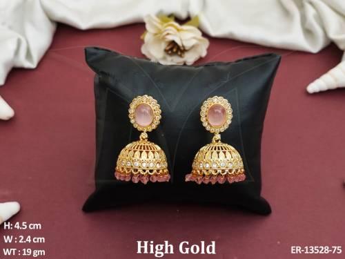 Clustered Pearl High Gold Polish Fancy Party wear Beautiful Kemp Design Kemp Jhumka Earring 