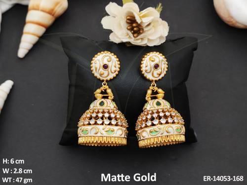Beautiful Kemp Design Matte Gold Polish Party wear Fancy Style Kemp Jewellery Kemp Jhumka Earring