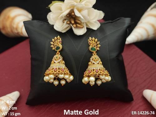 designer-fancy-style-party-wear-matte-gold-polish-kemp-design-jhumka-earring-