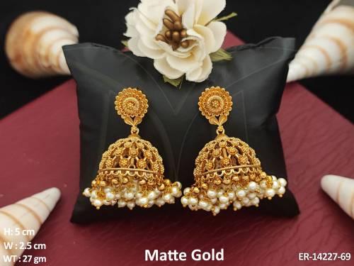 Matte Gold Polish Designer Kemp Design Party wear Kemp Jhumka Earring 