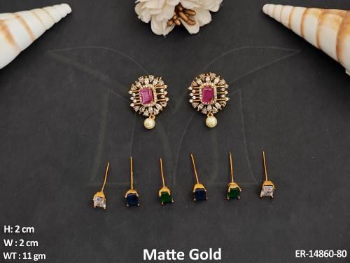 Kemp Jewellery Beautiful Matte Gold Polish Party Wear Changeable Kemp Tops Earrings 