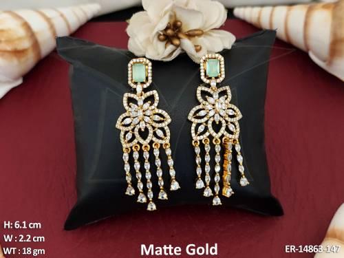 Kemp Jewellery Matte Gold Polish Party Wear Full Stone Long Kem Earrings