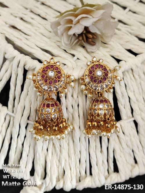 Kemp Jewellery Matte Gold Polish Full Stone Classic Style Tradional  Earring