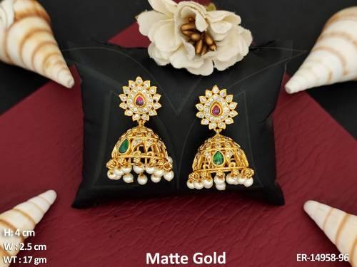 Kemp Jewellery Matte Gold Polish Clustered Pearl Full Stone Earrings  