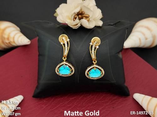 Matte Gold Polish Kemp Jewelry Full Stone Party Wear Designer Kemp Earring 