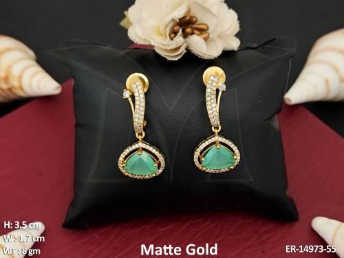 Kemp Jewelry Matte Gold Polish Party Wear Full Stones Fancy Designer Kemp Earrings 