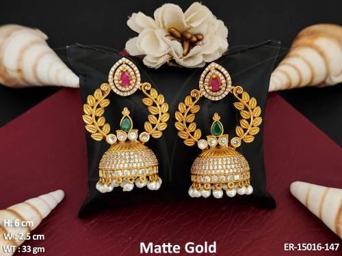 Beautifully Designed Matte Gold Polish Pretty Design Kemp Jhumka Earrings 