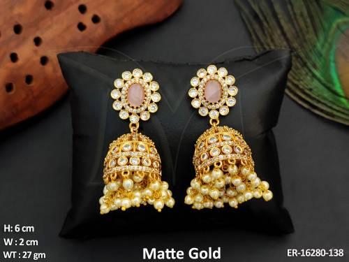 Beautiful Full Stone Matte Gold Polish Fancy Style Earrings  