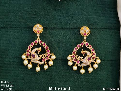 Matte Gold Kemp Earrings with Traditional Peacock Design Stud Earrings for Women