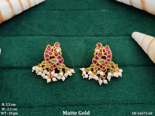 Peacock Design Kemp Earrings in Matte Gold Finish