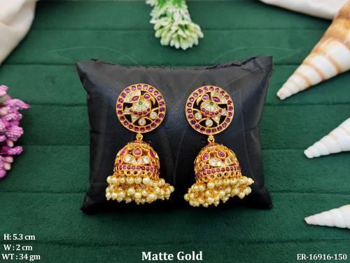 Designer Matte Gold Polish Fancy Style Earrings  