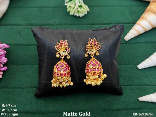 Designer Matte Gold Polish Fancy Style Jhumka  Earrings  