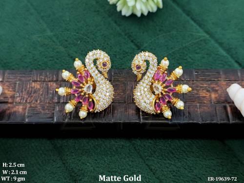 Matte Gold Kemp Peacock Stud Earrings with Pearl Drops