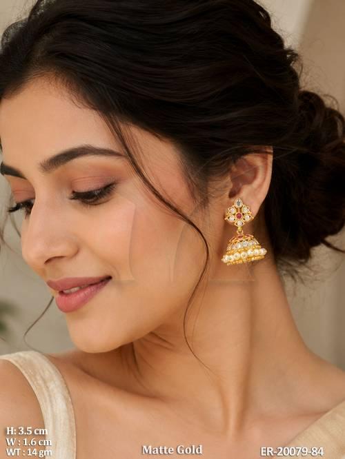 Elegant Kemp Stone Pearl Jhumka Earrings