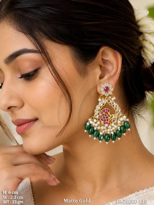 Designer Peacock Motif Pearl Dangler Earrings