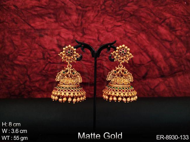beautiful kemp jewelry designer peacock design matte gold polish party wear fancy style jhumka earring