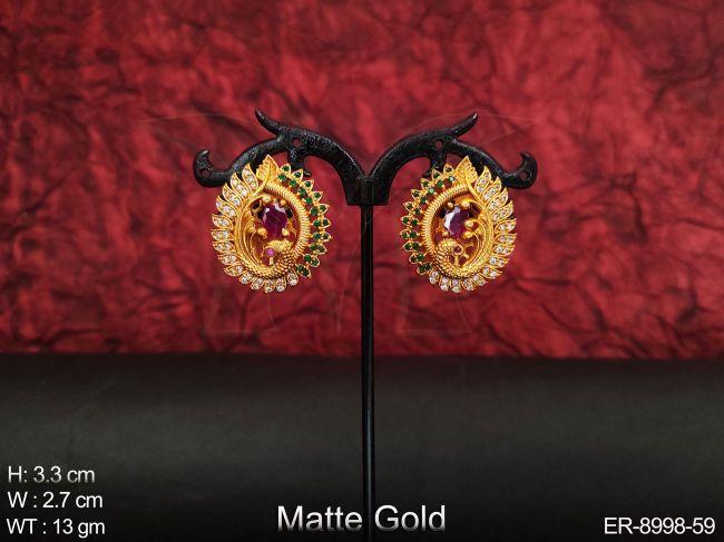 beautiful kemp jewelry fancy style full white stones designer matte gold polish  party wear earring / tops / studs