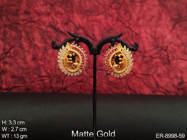 Beautiful Kemp Jewelry Fancy style Full White Stones Designer Matte Gold polish  Party wear Earring / Tops / Studs — ER-8998-59