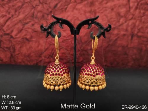 Beautiful Matte Gold Polish Kemp Jewelry Designer Party wear Jhumka Earring
