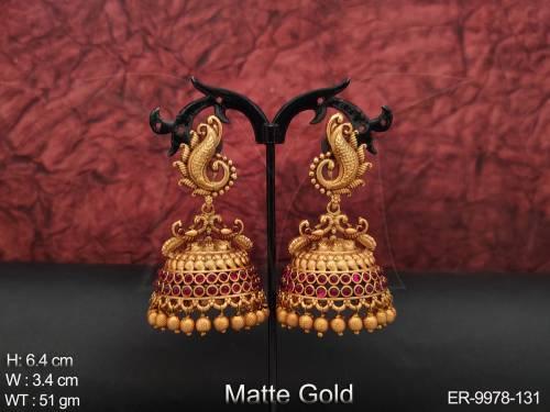 Mate Gold Polish Golden Clustered Pearl Party wear Kemp Jhumka Earring