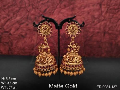 Matte Gold Polish Fancy Design Party wear Kemp Jhumka Earring