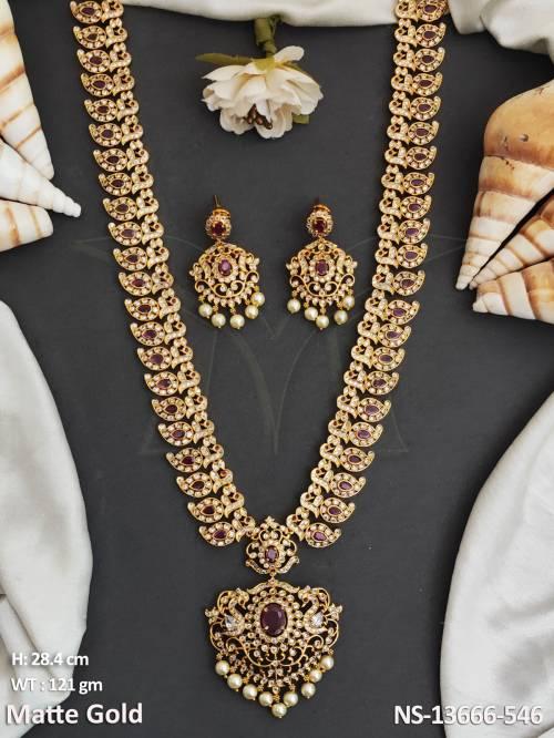 Kemp Design Matte Polish Clustered Pearl Designer Party wear Kemp Long Necklace Set