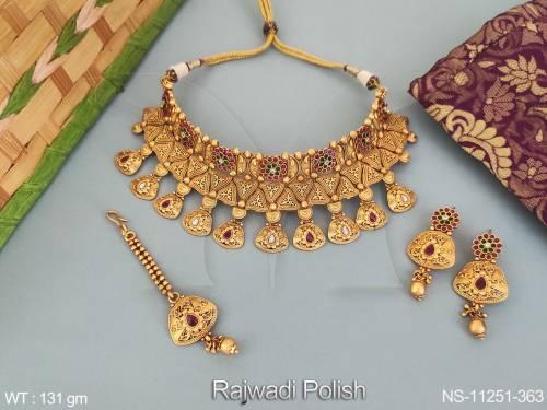 Rajwadi Polish Kemp jewelry Wedding Wear Beautiful Design Kemp Choker Necklace Set 