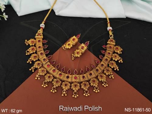 Beautiful Kemp Desing Party wear Fancy Style Rajwadi Polish Kemp Jewellery Short Necklace Set  — NS-11861-50