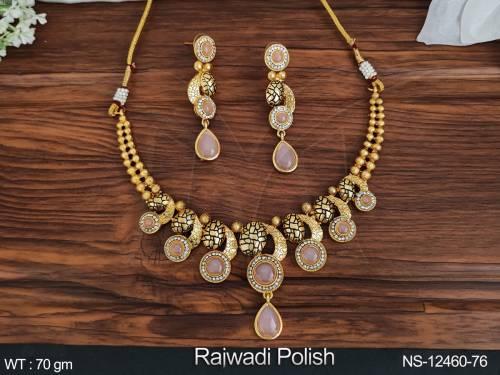 Rajwadi Polish Fancy Style Party wear Beautiful Antique Jewellery Antique Short Necklace Set