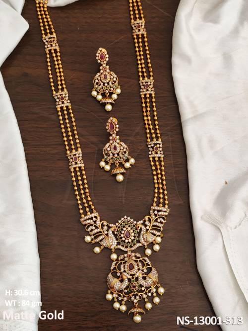 Kemp Jewellery Matte Gold Polish Peacock Design Kemp Long Necklace Set
