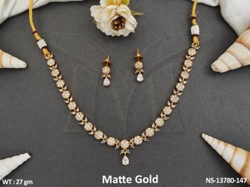 Designer Kemp Design Matte Gold Polish Fancy Style Party wear Kemp Necklace Set