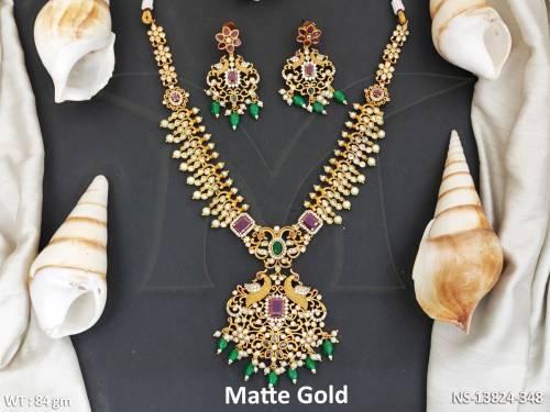 Full Stone Designer Party Wear Matte Gold Polish Fancy Style Kemp Short Necklace Set